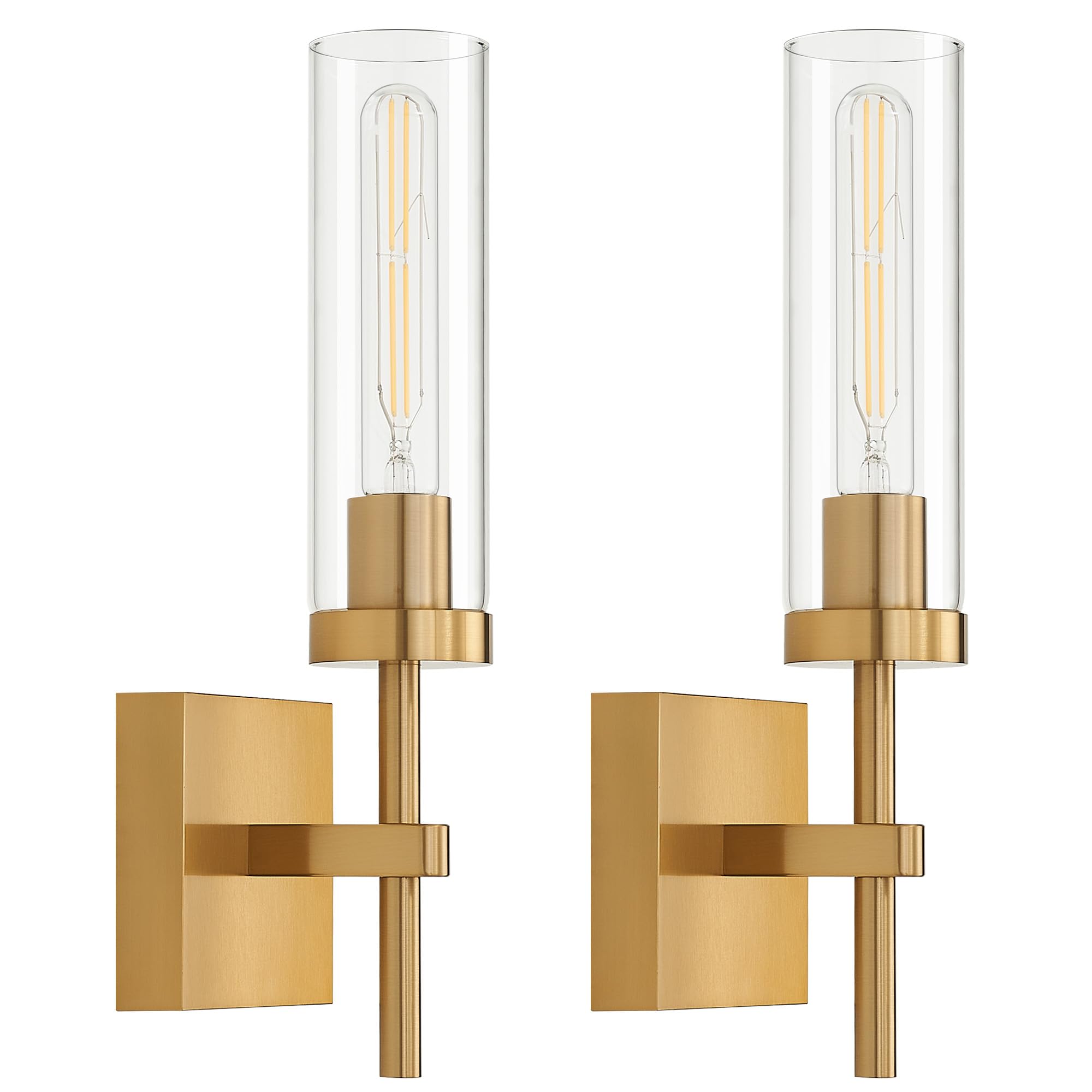 Hardwired Wall Sconces Set of Two, Bathroom Vanity Sconces Wall Lighting with Clear Glass Shade, Black and Gold Modern Farmhouse Wall Mount Lights for Mirror Bedroom Living Room Hallway Entryway