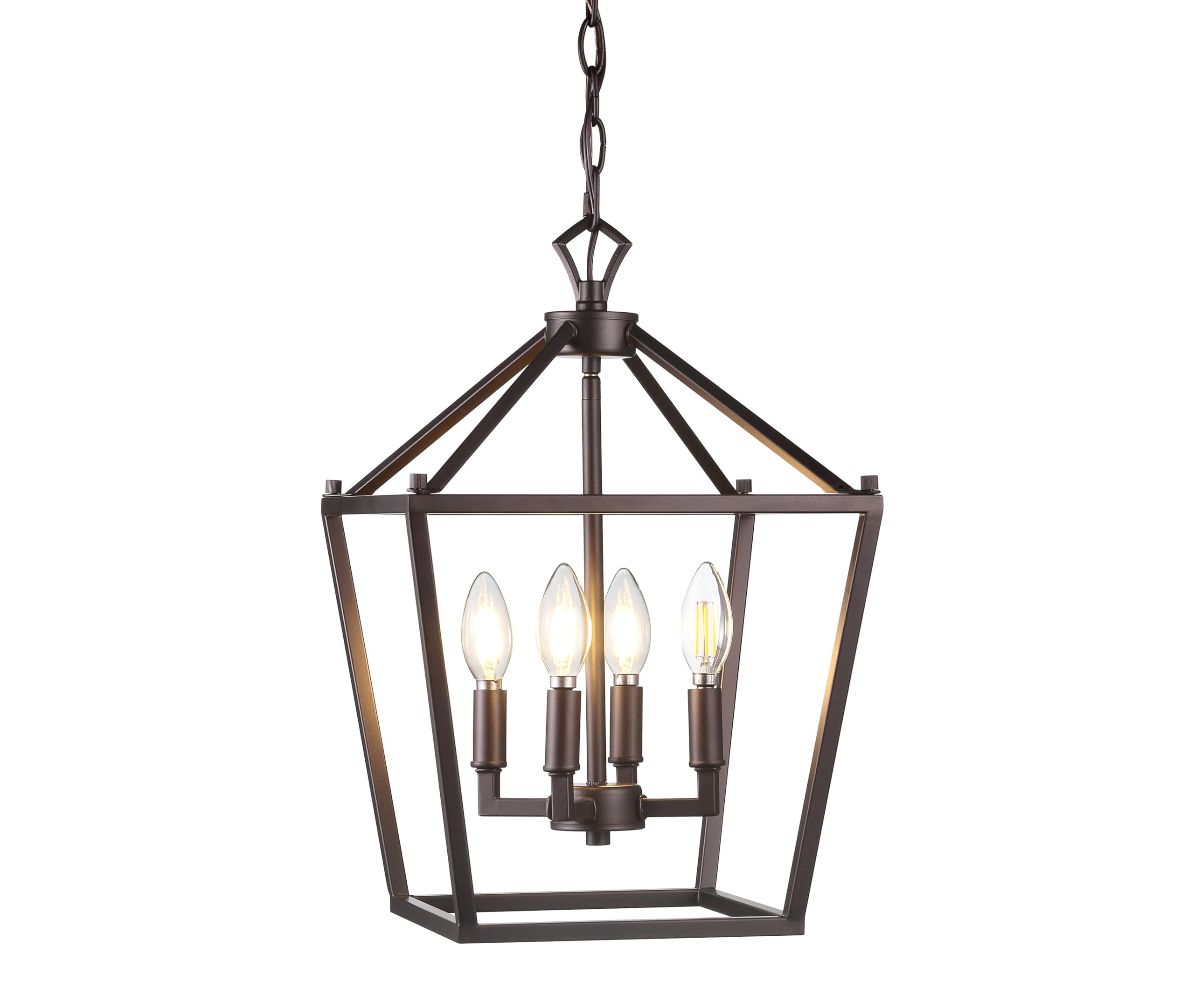 JONATHAN Y 20" Oil Rubbed Bronze Lantern Pendant Light, 8-Light Pagoda Style Metal Cage Farmhouse Hanging Ceiling Fixture for Kitchen Island, LED Bulb Included (JYL7438A)