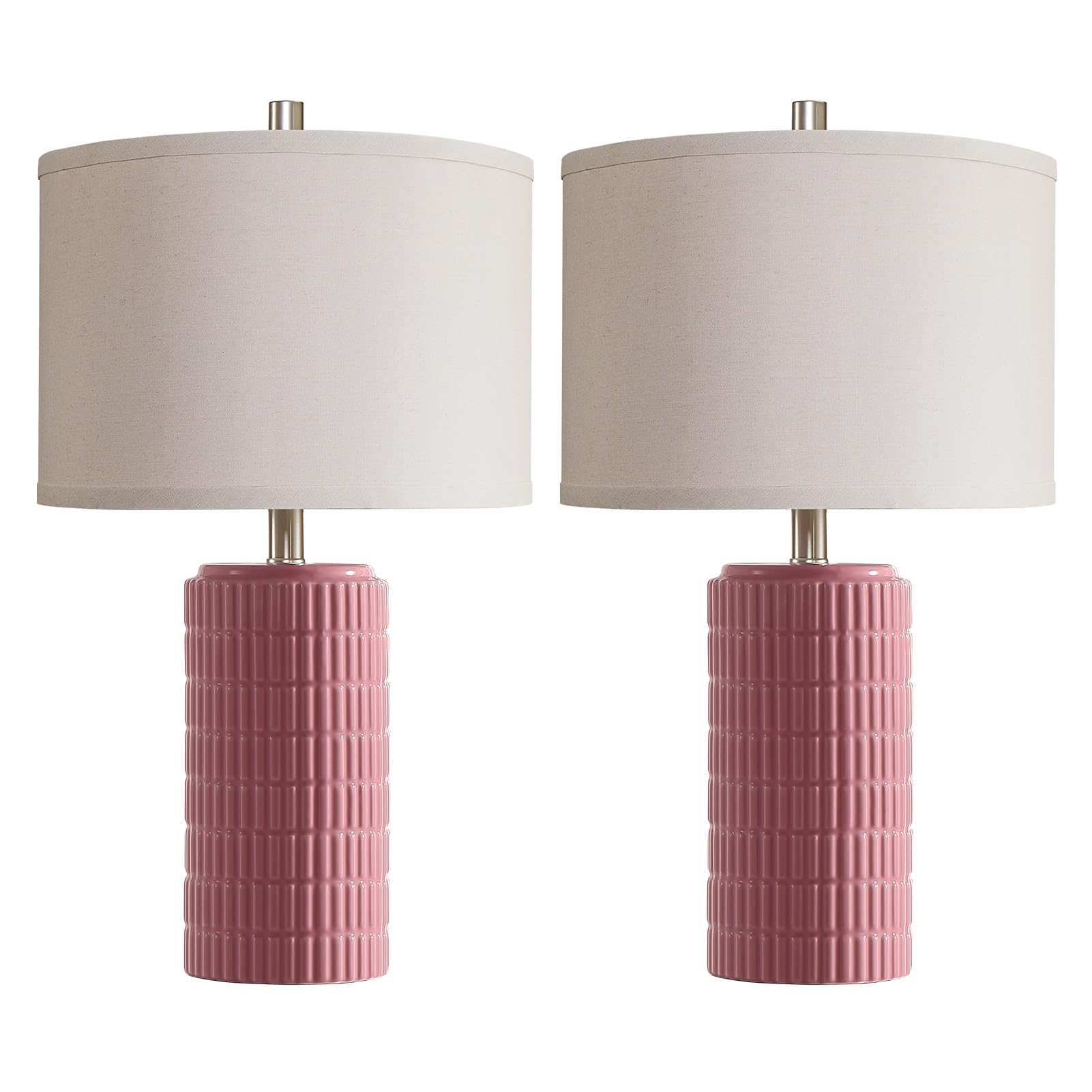 AIEAMPDO 23'' Set of 2 Modern Ceramic Table Lamps for Living Room Bedroom, Nightstand Farmhouse Beige White Desk Lamp for Bedside End Table Entryway, 2 LED Bulbs Included