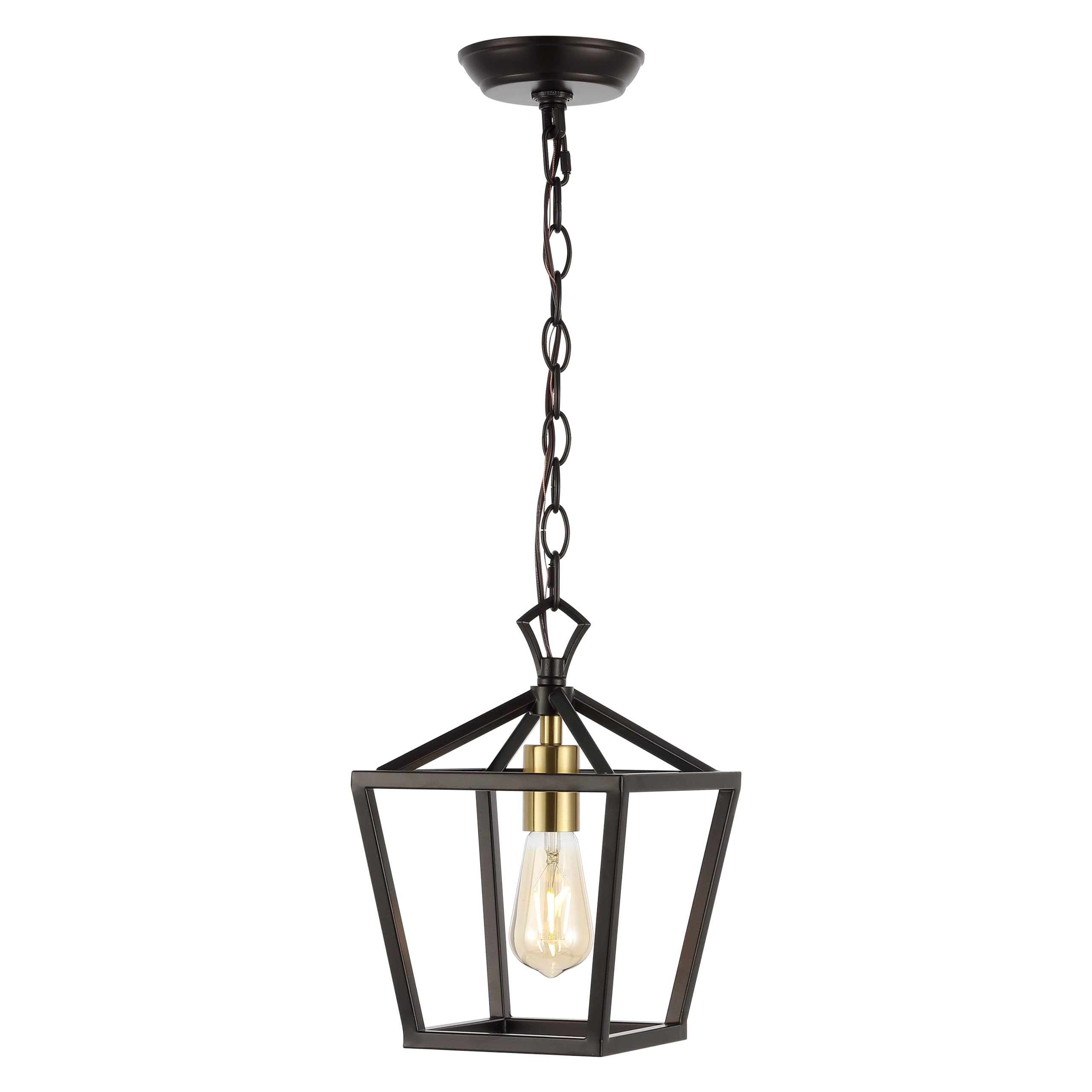 JONATHAN Y 20" Oil Rubbed Bronze Lantern Pendant Light, 8-Light Pagoda Style Metal Cage Farmhouse Hanging Ceiling Fixture for Kitchen Island, LED Bulb Included (JYL7438A)