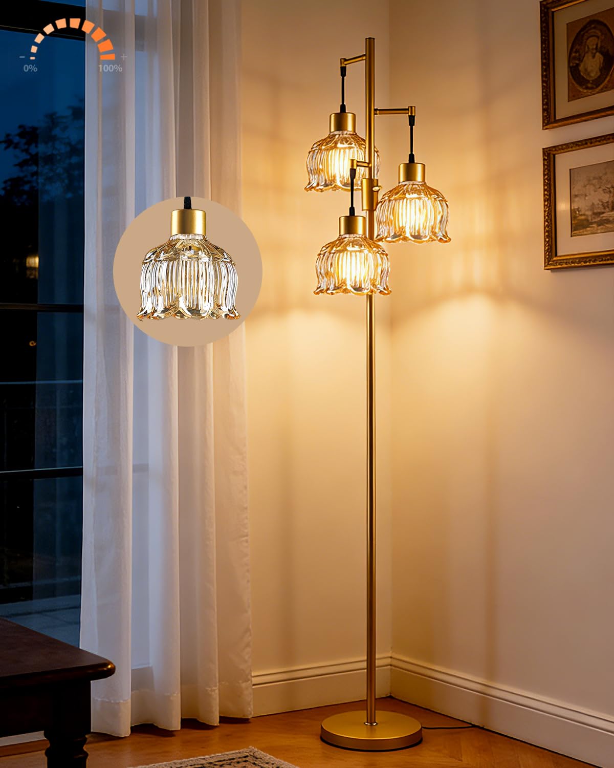 3 Globe Dimmable Tripod Floor Lamp, Mid Century Standing Lamps with 3Pcs 3000K Bulbs Included, Modern Tall Lamp for Living Room Bedroom Office-Gold