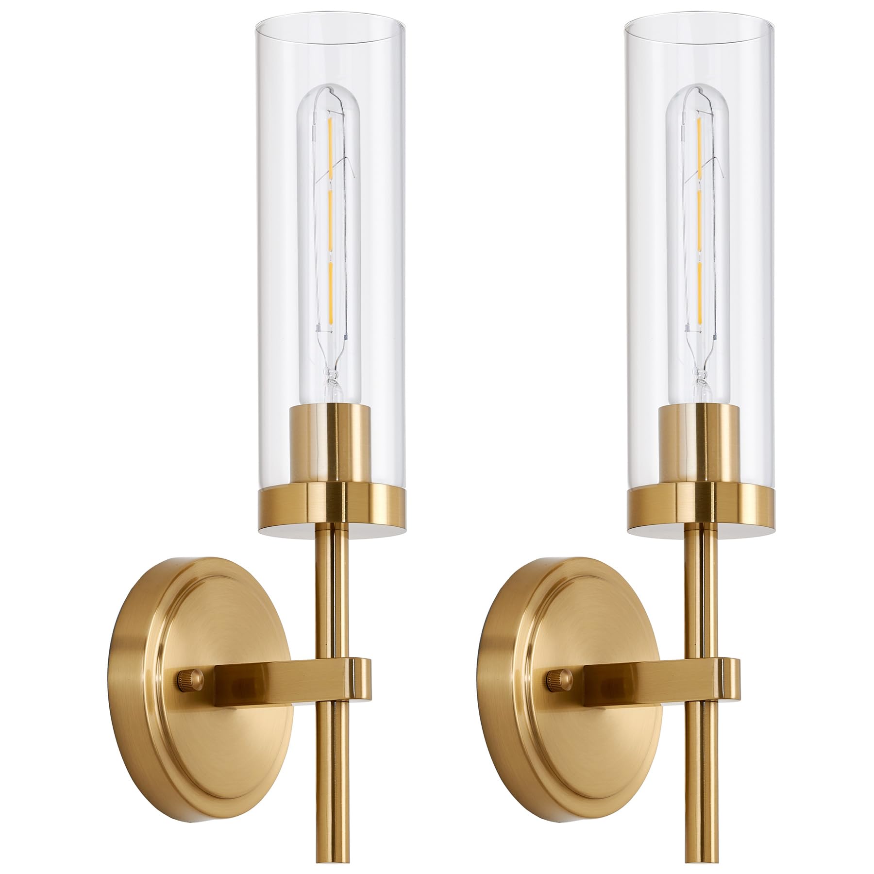 Hardwired Wall Sconces Set of Two, Bathroom Vanity Sconces Wall Lighting with Clear Glass Shade, Black and Gold Modern Farmhouse Wall Mount Lights for Mirror Bedroom Living Room Hallway Entryway