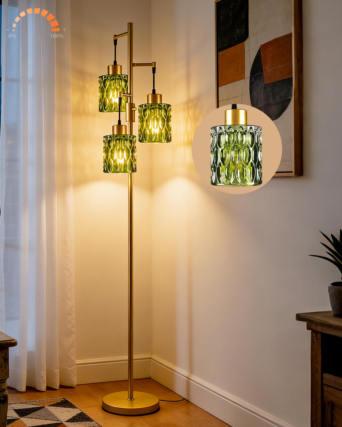 3 Globe Dimmable Tripod Floor Lamp, Mid Century Standing Lamps with 3Pcs 3000K Bulbs Included, Modern Tall Lamp for Living Room Bedroom Office-Gold