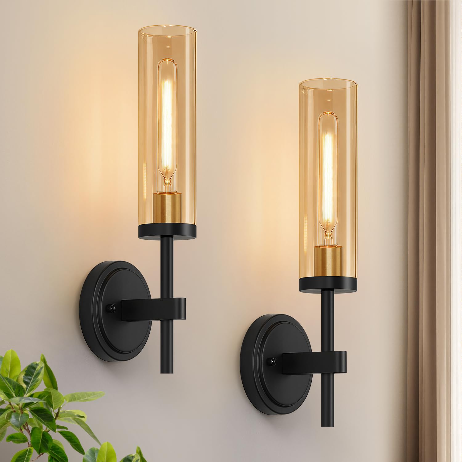 Hardwired Wall Sconces Set of Two, Matte Black Bathroom Sconces with Clear Glass, Modern Wall Light Fixtures for Bathroom Mirror Vanity, Living Room, Bedroom, Hallway, Stairway, Cabinet, Foyer