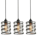 3 Pack Pendant Light Kitchen Island Pendant Lighting, Glass Hanging Light with Spiral Cage Clear Glass Shade, Black Modern Indoor Hanging Lamp