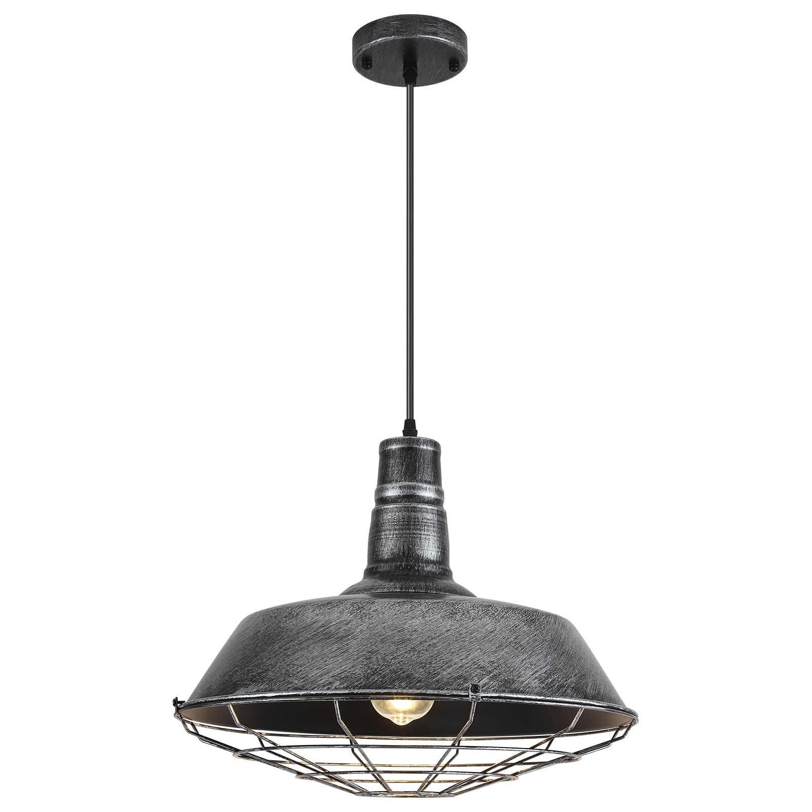 Brass Industrial Pendant Lights 2 Packs, 18.1 Inch Oversized Farmhouse Vintage Pendant Light, Black and Brass Barn Pendant Light with Wire Cage, Island Pendant Lights for Kitchen Warehouse