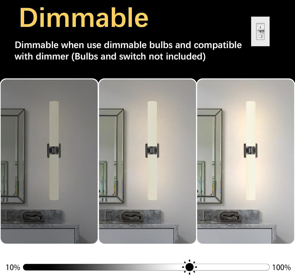 Black Wall Sconces Set of Two, Modern Bathroom Sconce with Frosted Glass, Hardwired Wall Light Fixtures for Bathroom Living Room Bedroom Hallway (Bulbs Not Included)