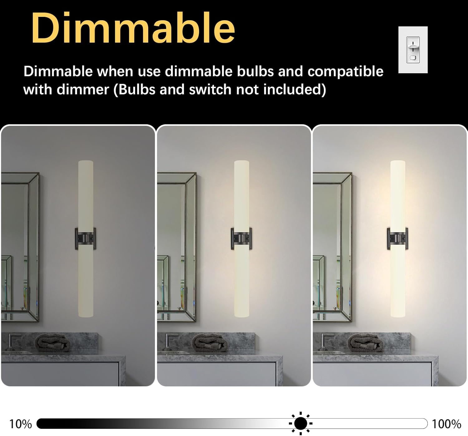 Black Wall Sconces Set of Two, Modern Bathroom Sconce with Frosted Glass, Hardwired Wall Light Fixtures for Bathroom Living Room Bedroom Hallway (Bulbs Not Included)