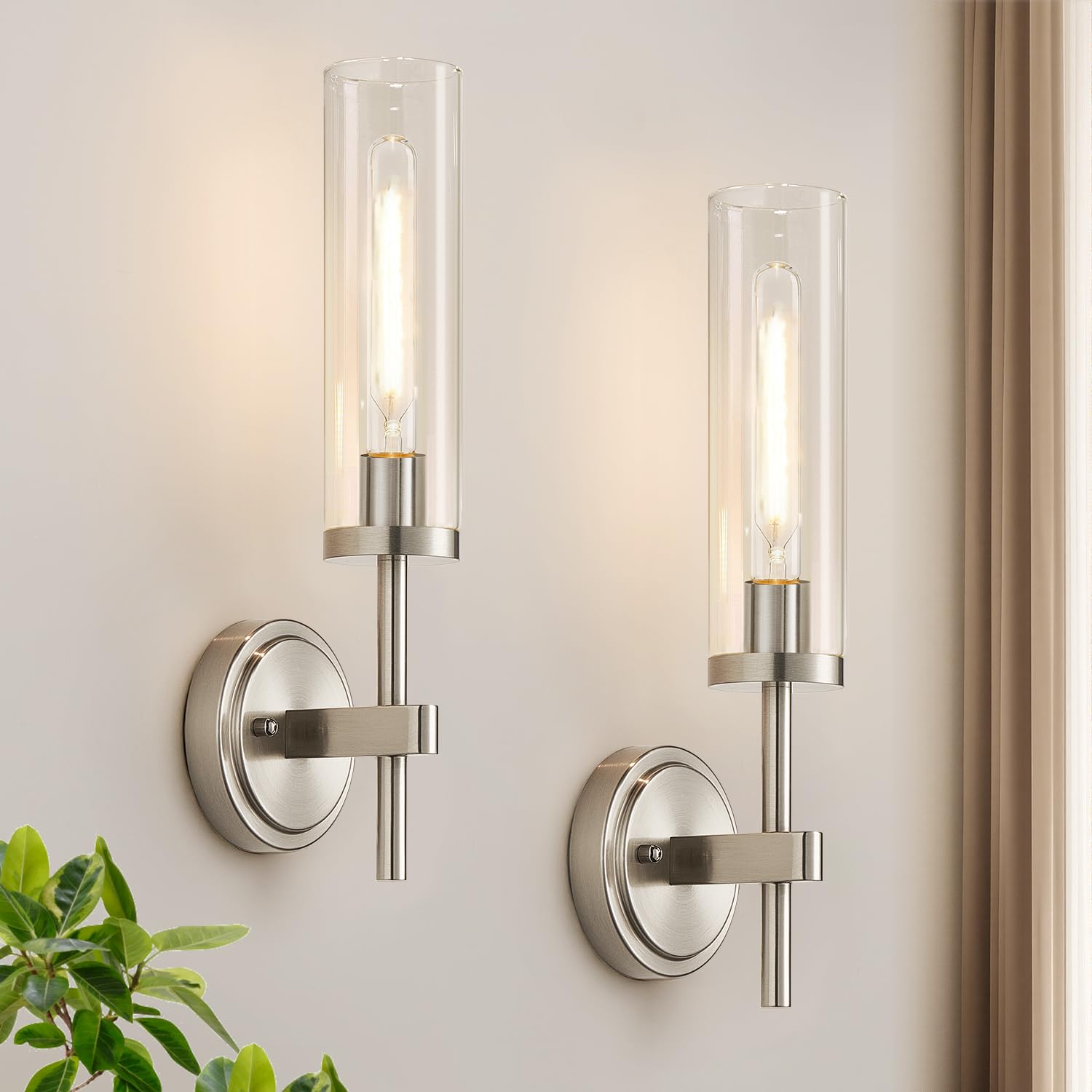 Hardwired Wall Sconces Set of Two, Matte Black Bathroom Sconces with Clear Glass, Modern Wall Light Fixtures for Bathroom Mirror Vanity, Living Room, Bedroom, Hallway, Stairway, Cabinet, Foyer