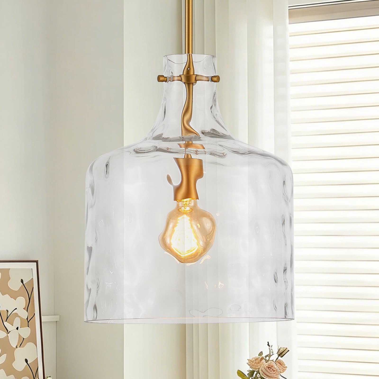 VILUXY Black Pendant Lights Kitchen Island Farmhouse Seeded Glass 1-Light Dining Room Pendant Lamp Fixtures Metal Cage Hanging Lights for Over Sink
