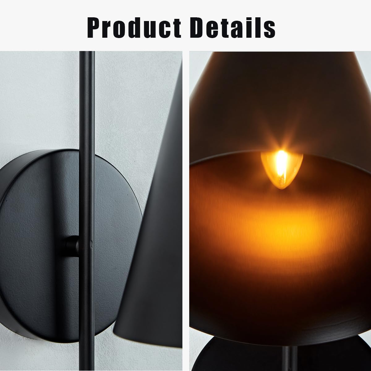 Modern Matte Black Metal Conical Sconce, Industrial Gooseneck Wall Light for Bedroom, Hand-Polished Durable Metal Finish Wall Mounted Light for Living Room, Elegant Light Fixtures for Indoor