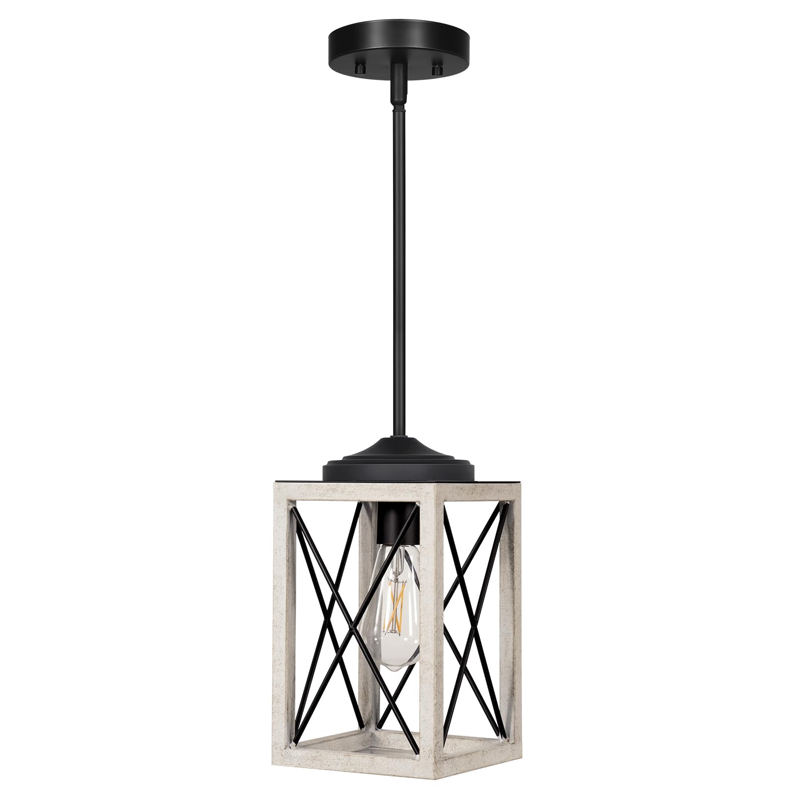 DEWENWILS Farmhouse Pendant Light, Metal Hanging Light Fixture with Wooden Grain Finish, 48 Inch Adjustable Pipes for Flat and Slop Ceiling, Kitchen Island, Bedroom, Dining Hall, E26 Base