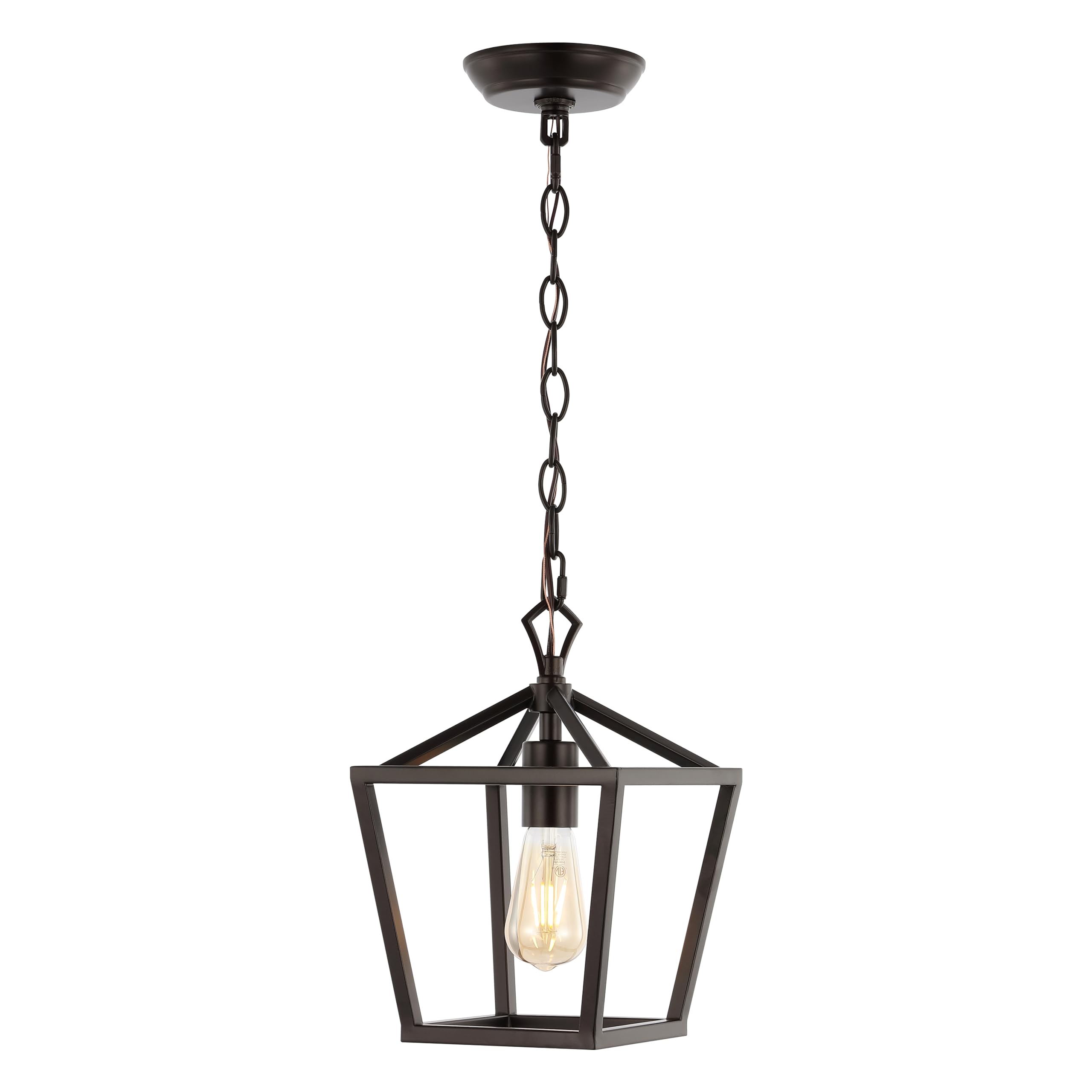 JONATHAN Y 20" Oil Rubbed Bronze Lantern Pendant Light, 8-Light Pagoda Style Metal Cage Farmhouse Hanging Ceiling Fixture for Kitchen Island, LED Bulb Included (JYL7438A)
