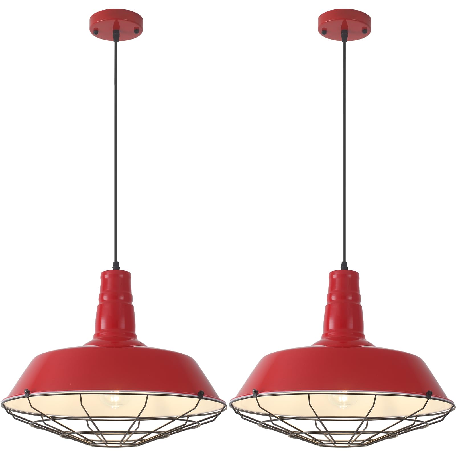 Brass Industrial Pendant Lights 2 Packs, 18.1 Inch Oversized Farmhouse Vintage Pendant Light, Black and Brass Barn Pendant Light with Wire Cage, Island Pendant Lights for Kitchen Warehouse