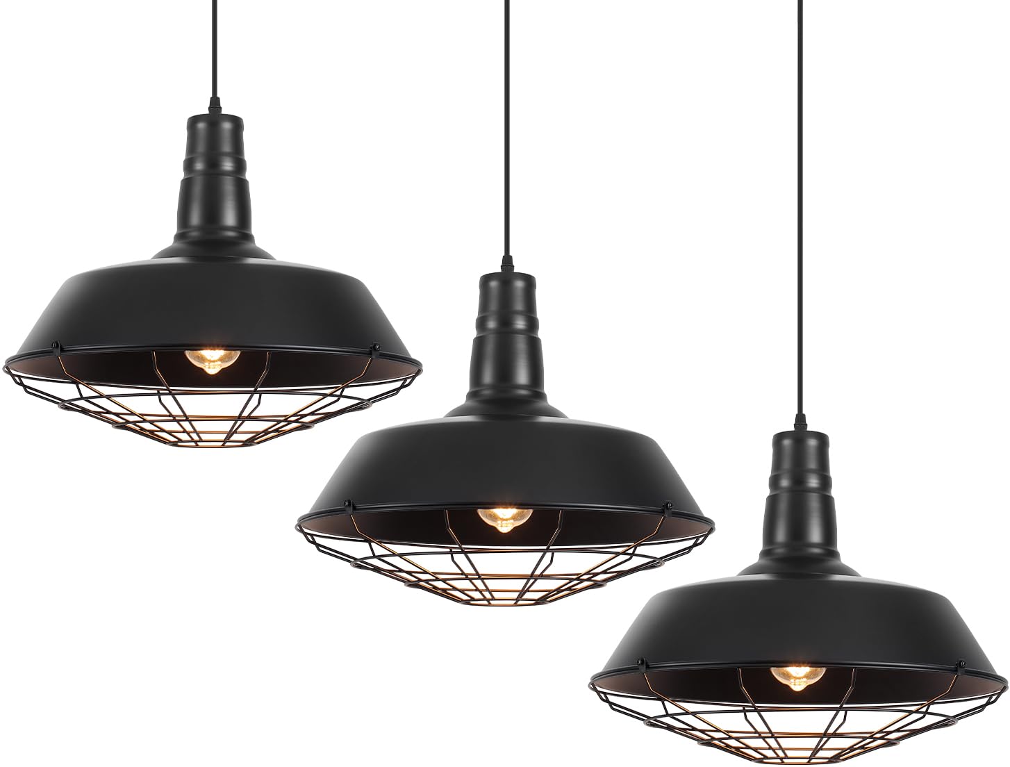 Brass Industrial Pendant Lights 2 Packs, 18.1 Inch Oversized Farmhouse Vintage Pendant Light, Black and Brass Barn Pendant Light with Wire Cage, Island Pendant Lights for Kitchen Warehouse