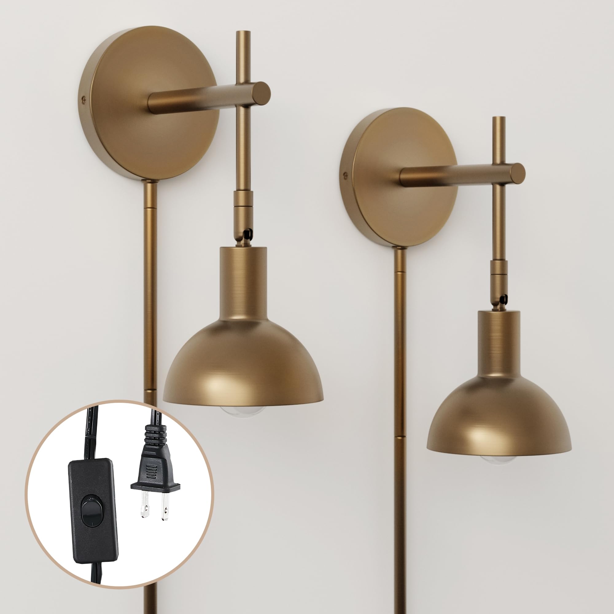 Nathan James Tamlin Wall Light Fixture, Wall Mounted 1-Light Lamp, Plugin Sconce with On/Off Switch for Living Room, Reading Nook or Bedroom, Vintage Brass/Matte Black