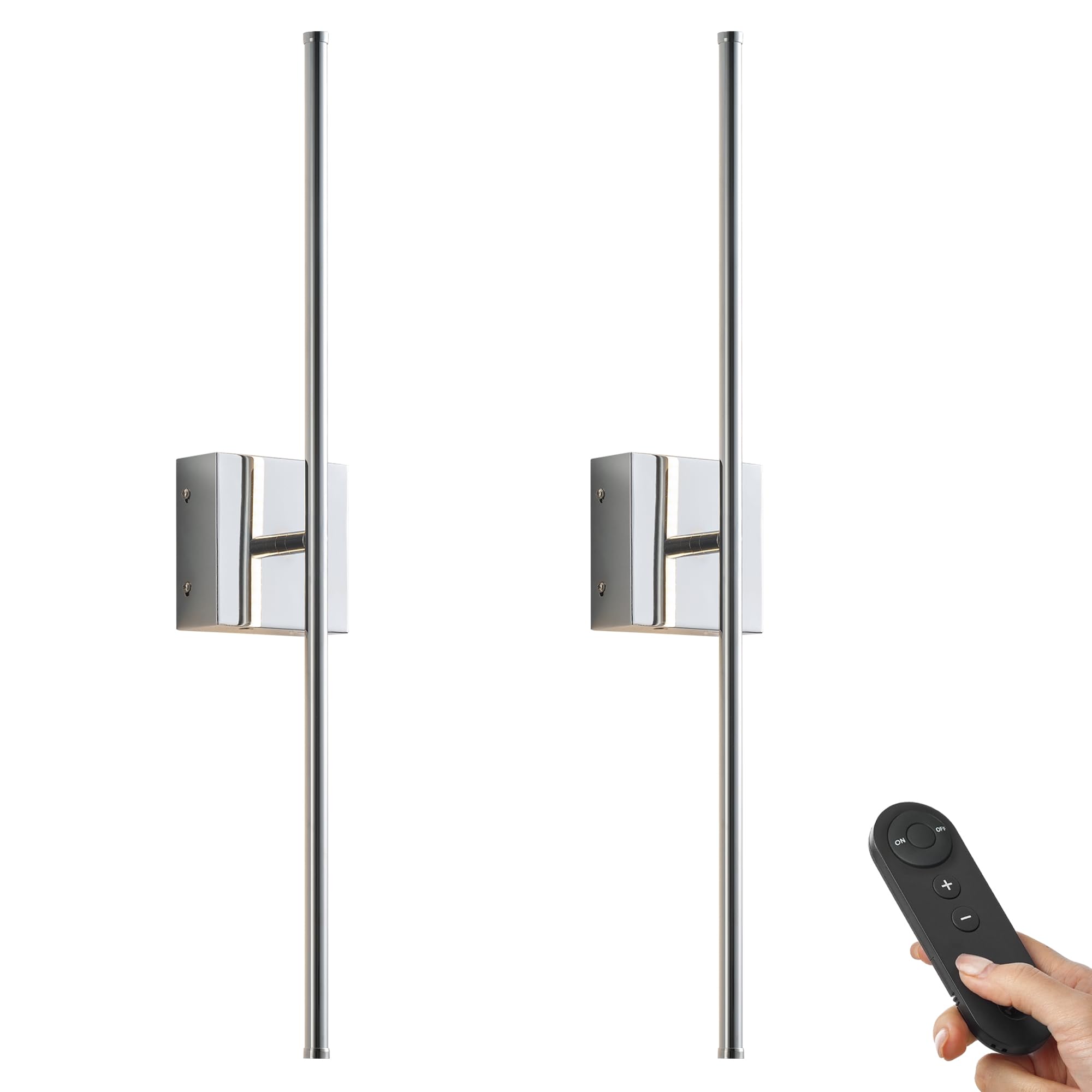 KARTOOSH 28.3 Inch Wall Sconces Battery Operated for Bedroom Hallway, Rechargeable Wireless Wall Lamp Set of 2, 3000K Warm White Dimmable Wall Light w/Remote Timer Memory Indoor Sconce Decor, Black