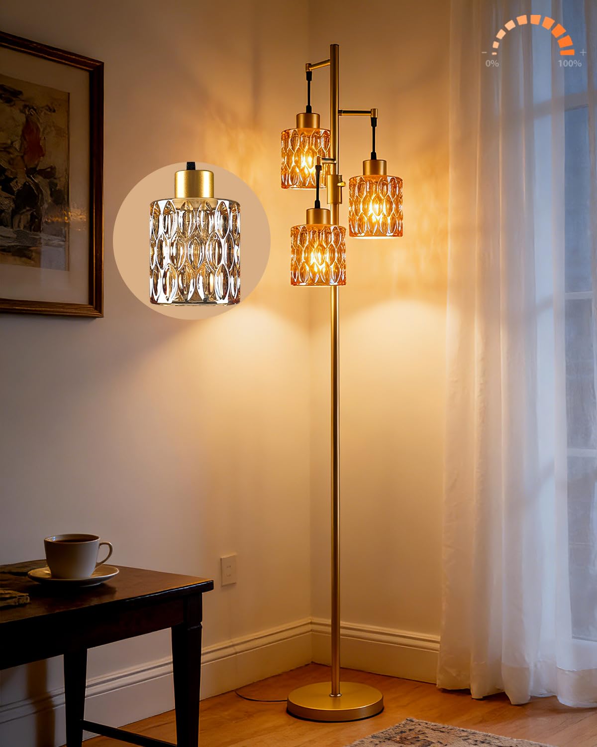 3 Globe Dimmable Tripod Floor Lamp, Mid Century Standing Lamps with 3Pcs 3000K Bulbs Included, Modern Tall Lamp for Living Room Bedroom Office-Gold