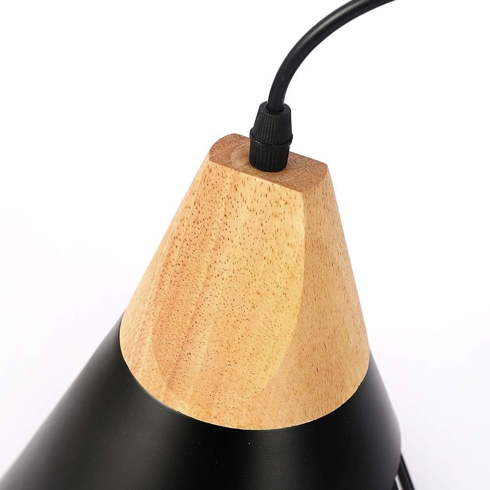 Black Farmhouse Pendant Light with Wood,Modern Wood & Metal Pendant Lighting,Adjustable Height Hanging Ceiling Light Fixture for Kitchen Island Dining Room Bedroom Hallway