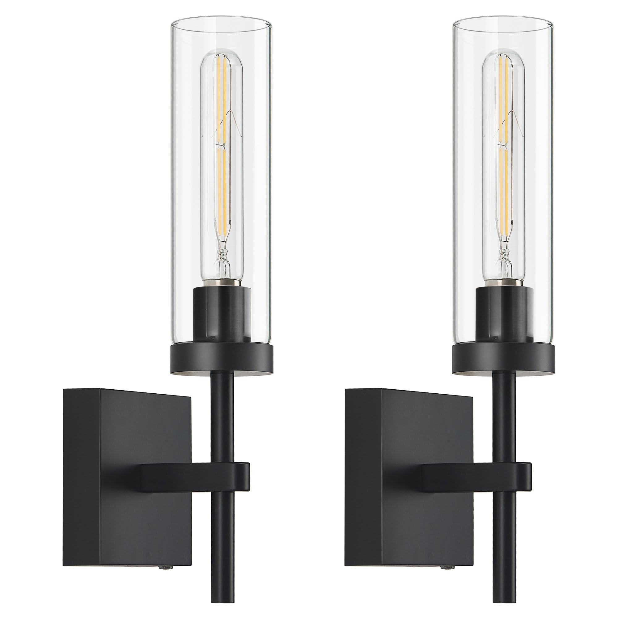 Hardwired Wall Sconces Set of Two, Bathroom Vanity Sconces Wall Lighting with Clear Glass Shade, Black and Gold Modern Farmhouse Wall Mount Lights for Mirror Bedroom Living Room Hallway Entryway