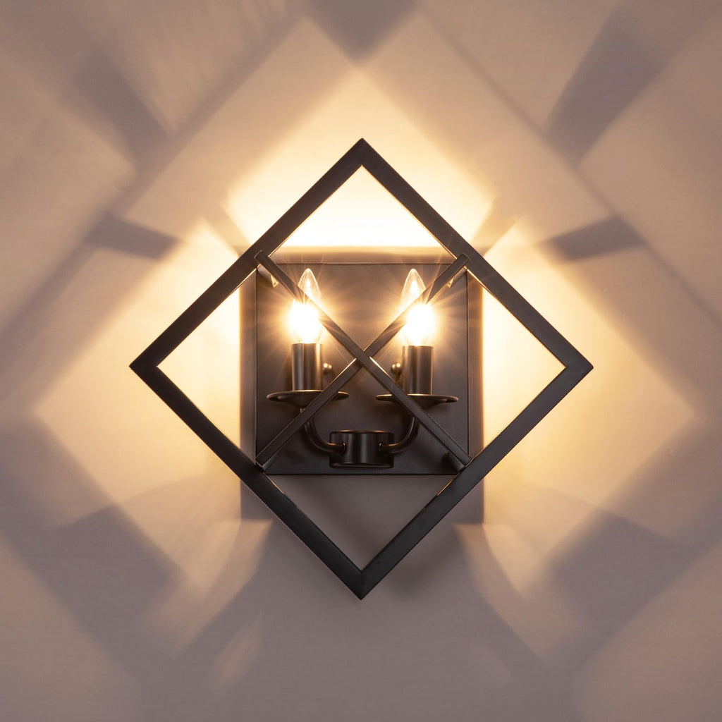 Farmhouse Wall Sconce with Black Finish & Wood Grain,Rustic Wall Sconces Indoor Wall Light Fixtures 17.8in for Stairway, Living Room, Bedroom, Bathroom (2 Light,E26 Base, No Bulbs)