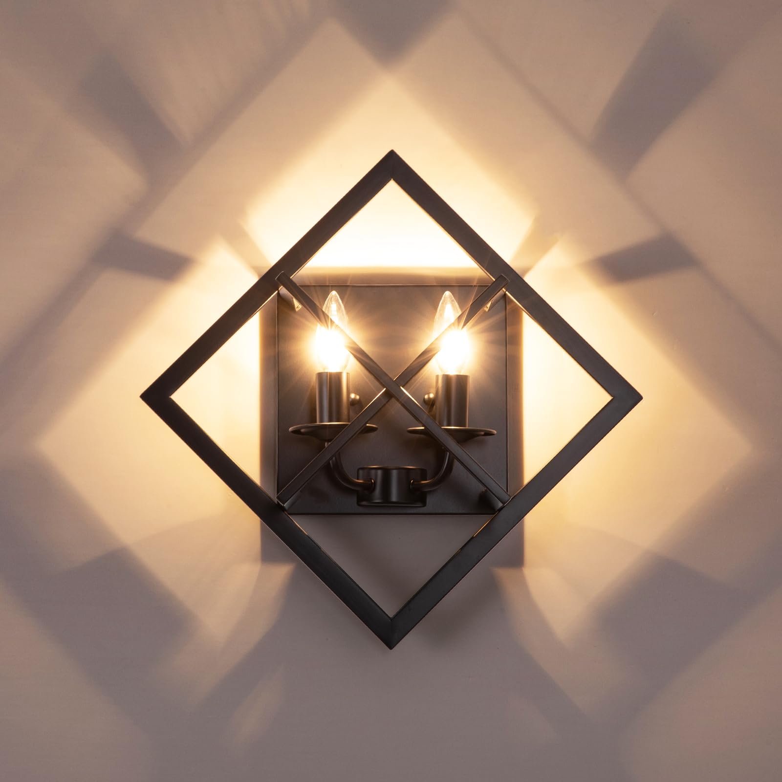 Farmhouse Wall Sconce with Black Finish & Wood Grain,Rustic Wall Sconces Indoor Wall Light Fixtures 17.8in for Stairway, Living Room, Bedroom, Bathroom (2 Light,E26 Base, No Bulbs)