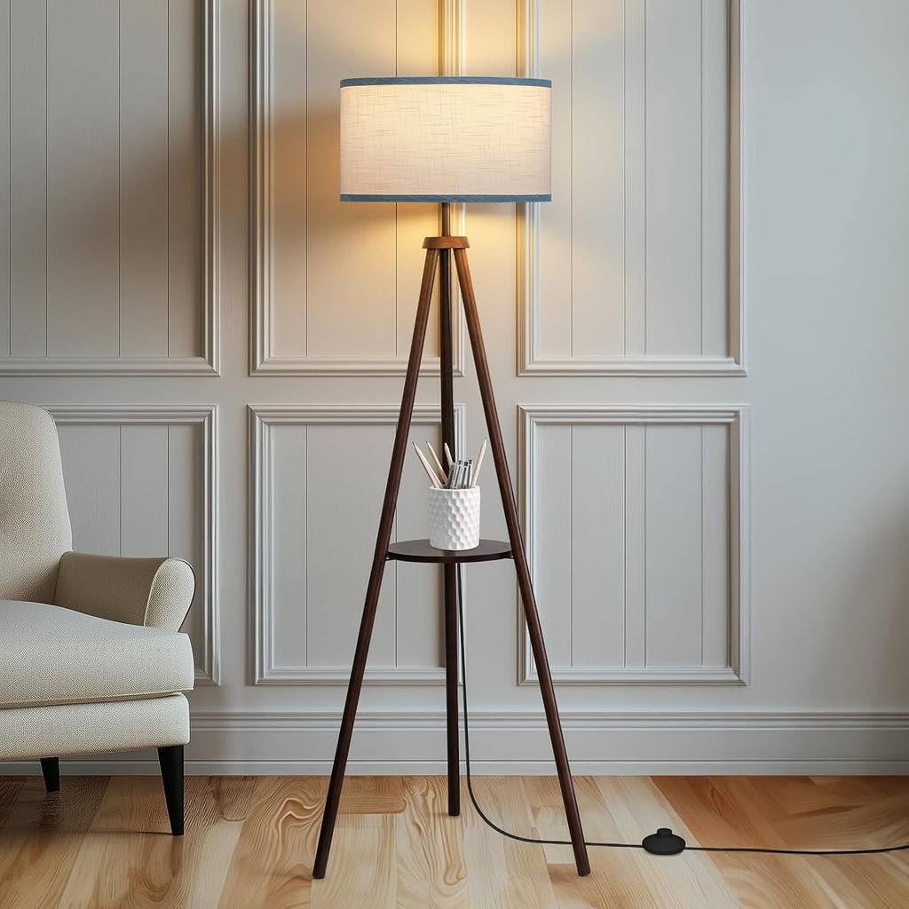 EOEYYOYB Floor Lamp with 3 Light Modes Adjustable– Wood Tripod Floor Lamp Modern LED Standing Lamps with Dimmable Brightness, Perfect for Living Room, Bedroom, and Office, Juglans Nigra