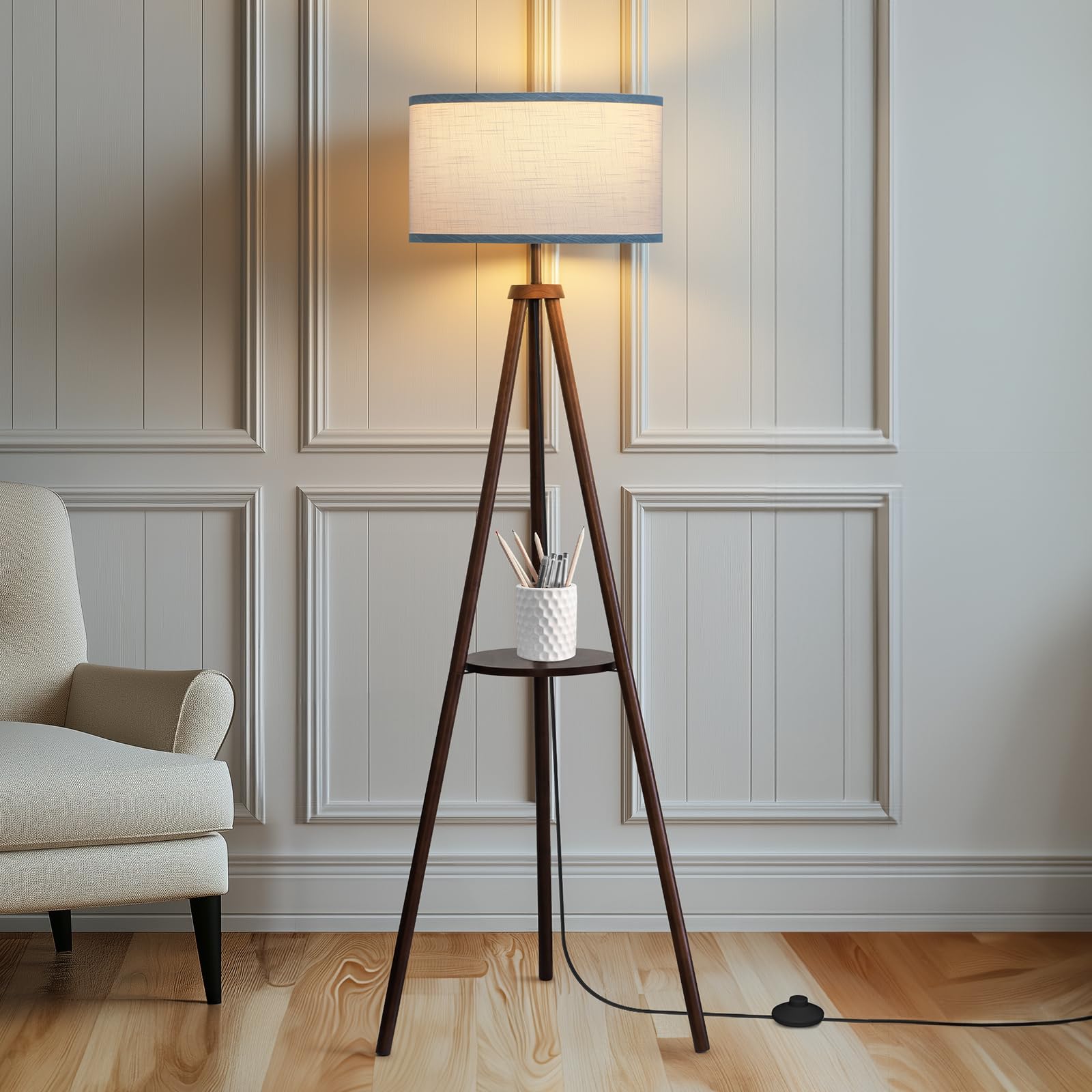 EOEYYOYB Floor Lamp with 3 Light Modes Adjustable– Wood Tripod Floor Lamp Modern LED Standing Lamps with Dimmable Brightness, Perfect for Living Room, Bedroom, and Office, Juglans Nigra