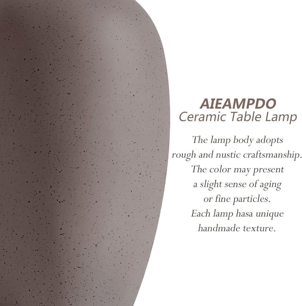 AIEAMPDO 21'' Set of 2 Farmhouse Ceramic Small Table Lamps for Living Room Bedroom, Nightstand Rustic Brown Desk Lamp for Bedside End Table Entryway, 2 LED Bulbs Included