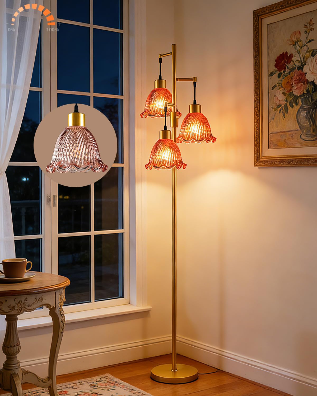 3 Globe Dimmable Tripod Floor Lamp, Mid Century Standing Lamps with 3Pcs 3000K Bulbs Included, Modern Tall Lamp for Living Room Bedroom Office-Gold