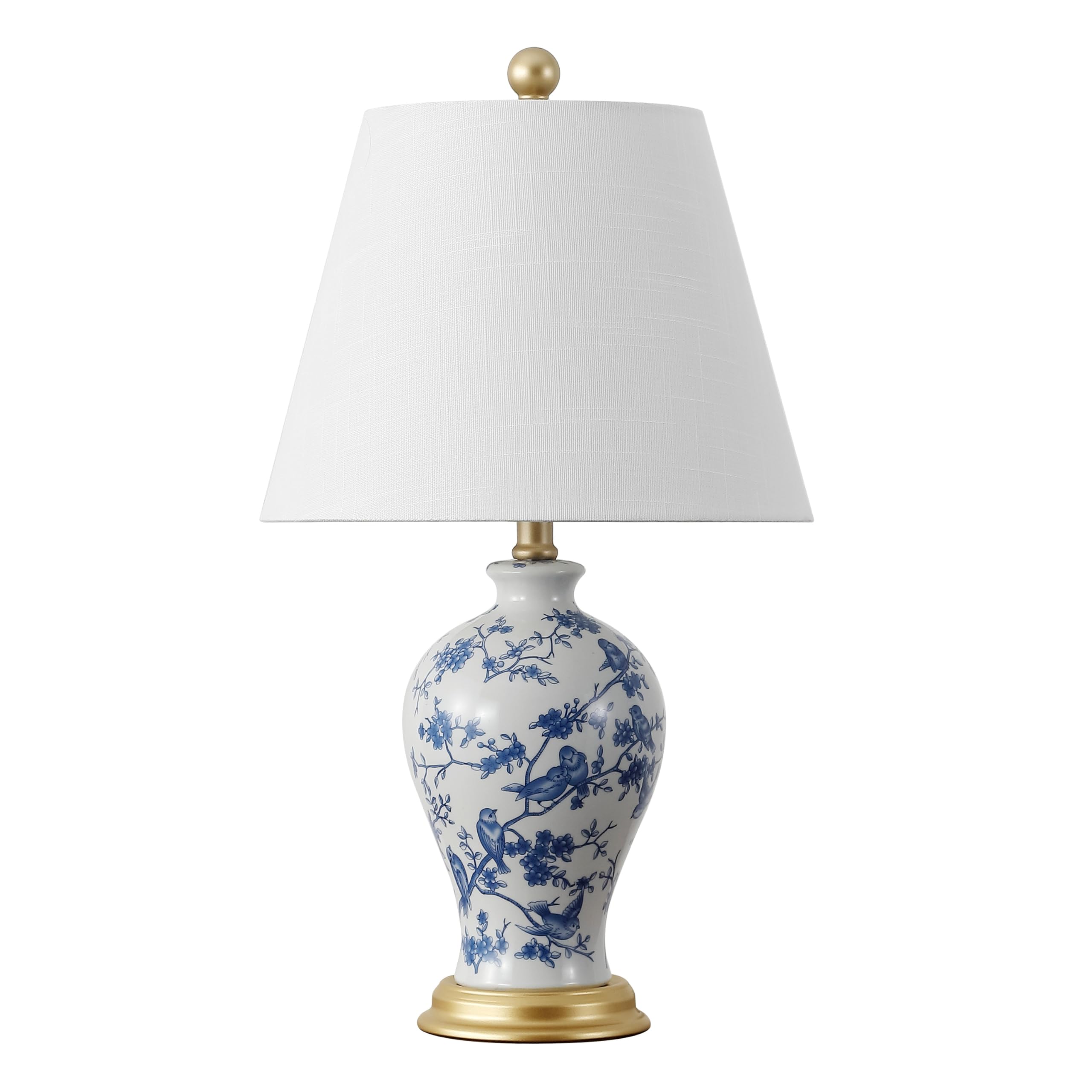 JONATHAN Y 24" Multi-Colored/Gold French Country Ceramic Floral Urn Table Lamp, White Linen Shade, Chinoiserie Ginger Jar Bedside Lamp for Living Room Bedroom, LED Bulb JYL3009A