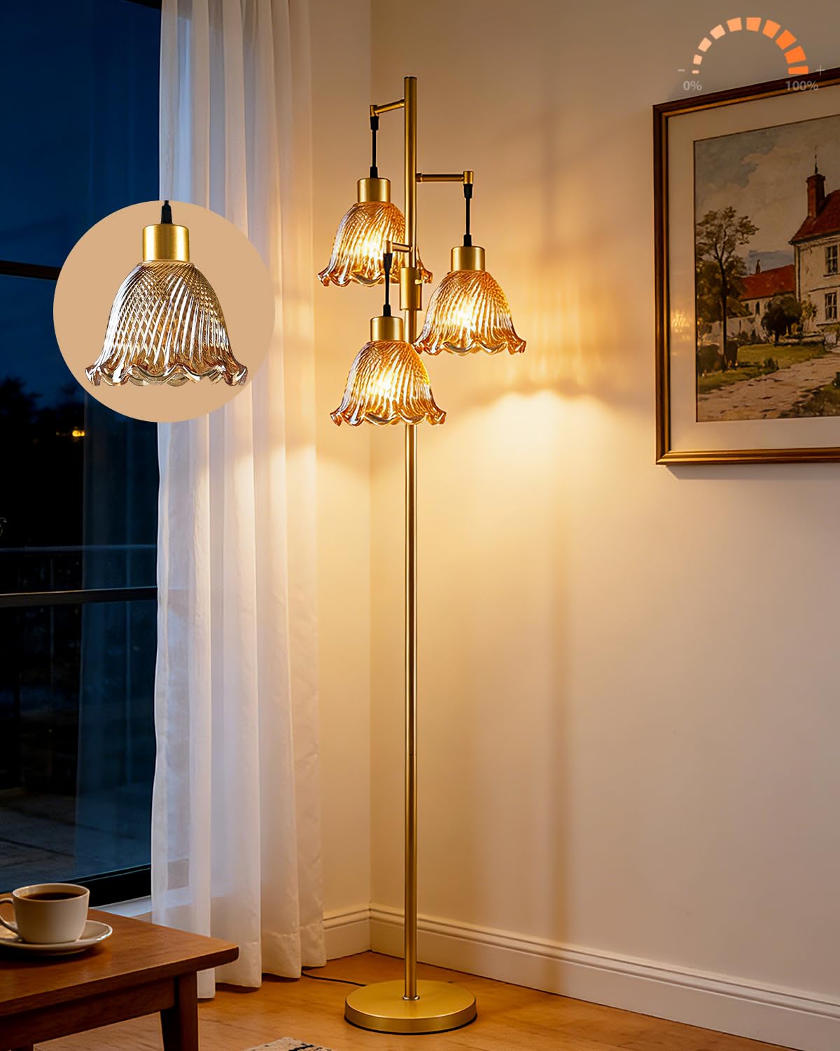 3 Globe Dimmable Tripod Floor Lamp, Mid Century Standing Lamps with 3Pcs 3000K Bulbs Included, Modern Tall Lamp for Living Room Bedroom Office-Gold
