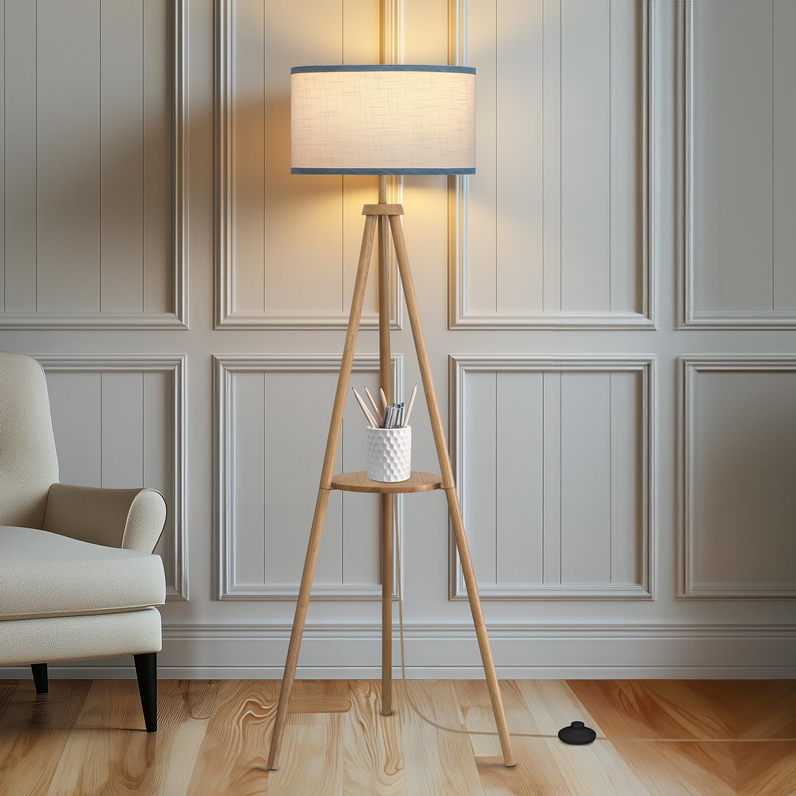EOEYYOYB Floor Lamp with 3 Light Modes Adjustable– Wood Tripod Floor Lamp Modern LED Standing Lamps with Dimmable Brightness, Perfect for Living Room, Bedroom, and Office, Juglans Nigra