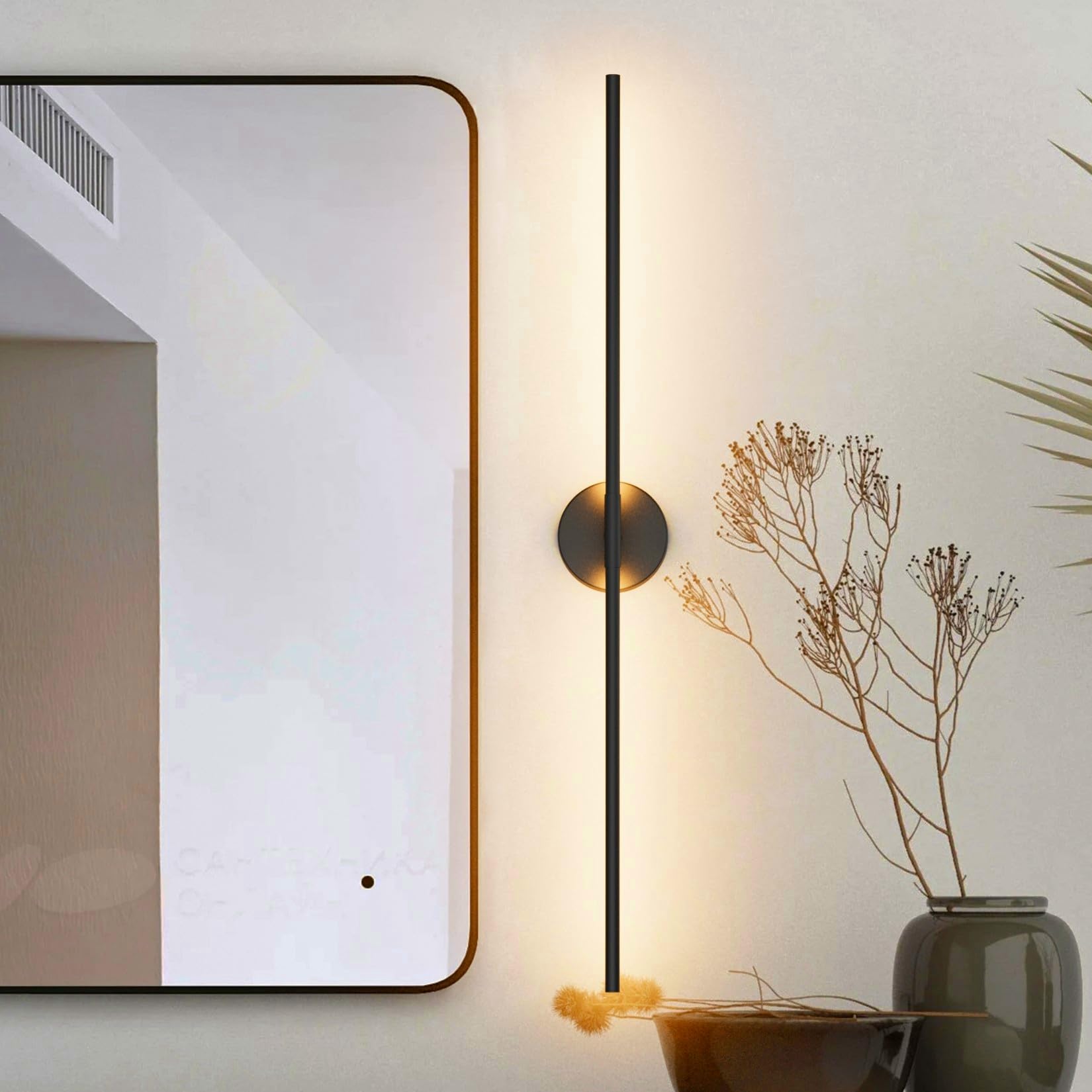Black Wall Sconce for Bathroom 28In Hardwired Vanity Light Fixture 3000K Indoor Bathroom Sconce Over Mirror 360° Rotate for Living Room