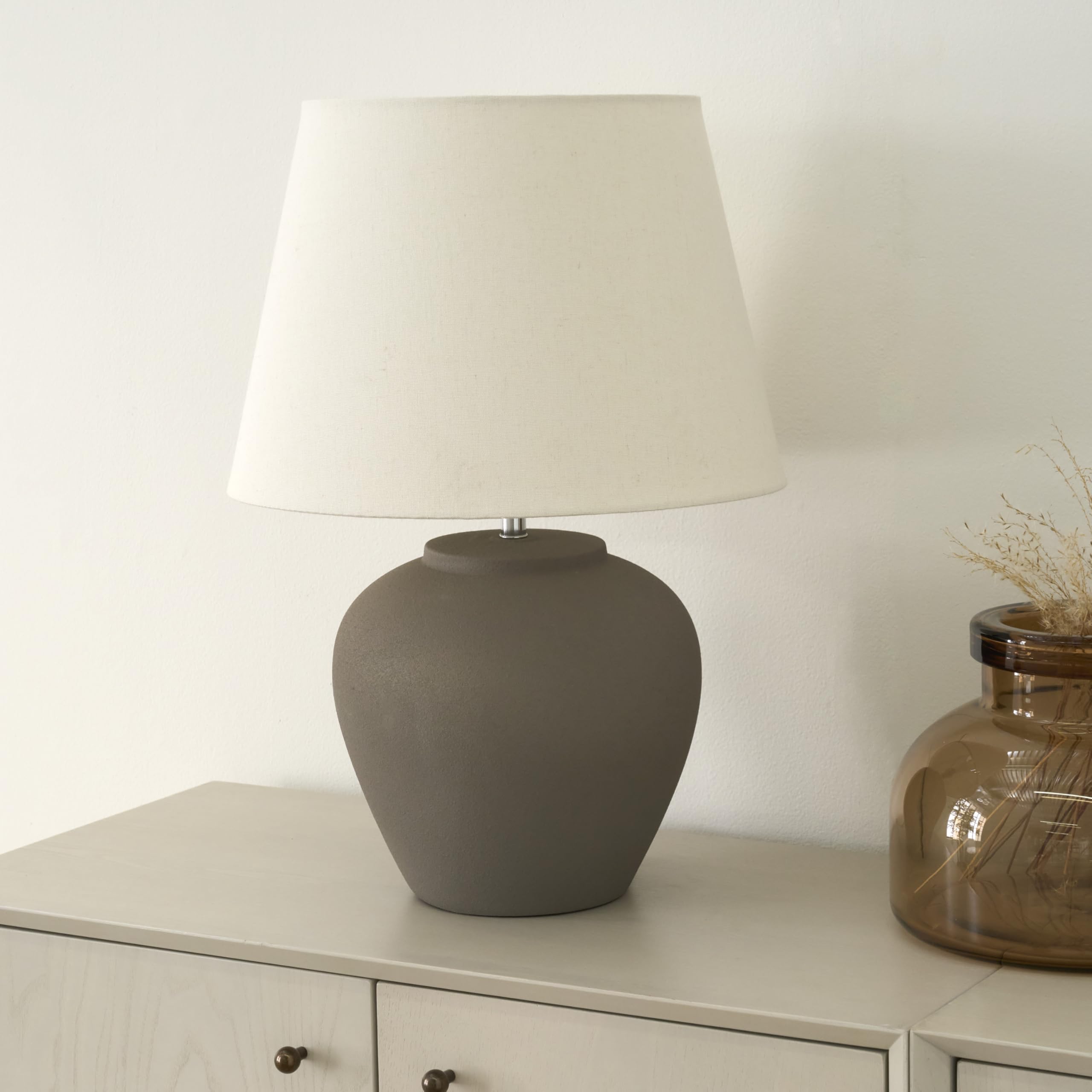 Nourison Home 20" Rustic Terracotta Ceramic Table Lamp with Fabric Shade, Bedside Nightstand Lamp for Bedroom, Living Room, Entryway