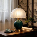 Living Room Vintage Ceramic lamp,12 inch Modern Rechargeable Touch Light, Stepless Light Adjustment Desk Lamp, Classic Chinese Style Emerald Green