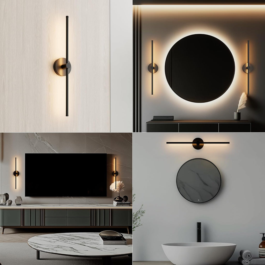 ZAGO 24 Inch LED Indoor Linear Wall Sconces Set of Two, 3CCT Switchable, Matte Black, Hardwired and Wall Mounted, Dimmable for Living Room, Hallway, Bedroom, 120-277V, 14W, 900LM, ETL Certified