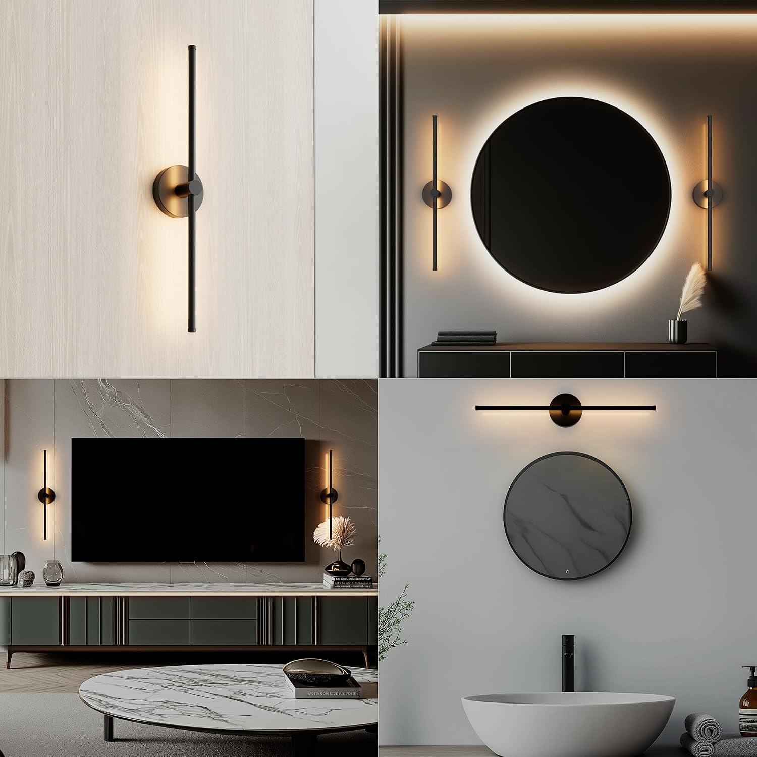 ZAGO 24 Inch LED Indoor Linear Wall Sconces Set of Two, 3CCT Switchable, Matte Black, Hardwired and Wall Mounted, Dimmable for Living Room, Hallway, Bedroom, 120-277V, 14W, 900LM, ETL Certified