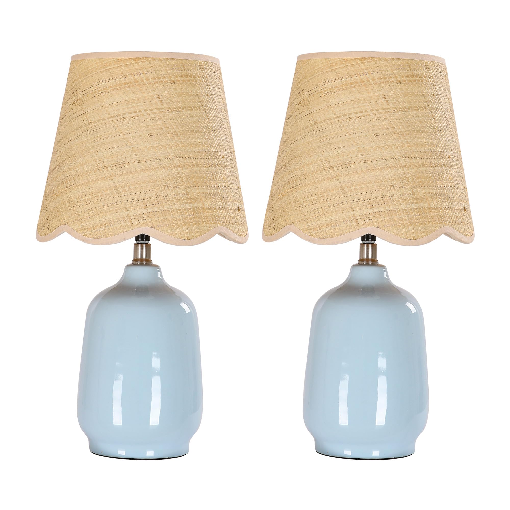 Pia Ricco 19" Modern Ceramic Table Lamp for Living Room Cream Base Desk Lamps for Bedroom Farmhouse Bedside Nightstand Lamp End Table Lamps,Beige,Rattan Shade