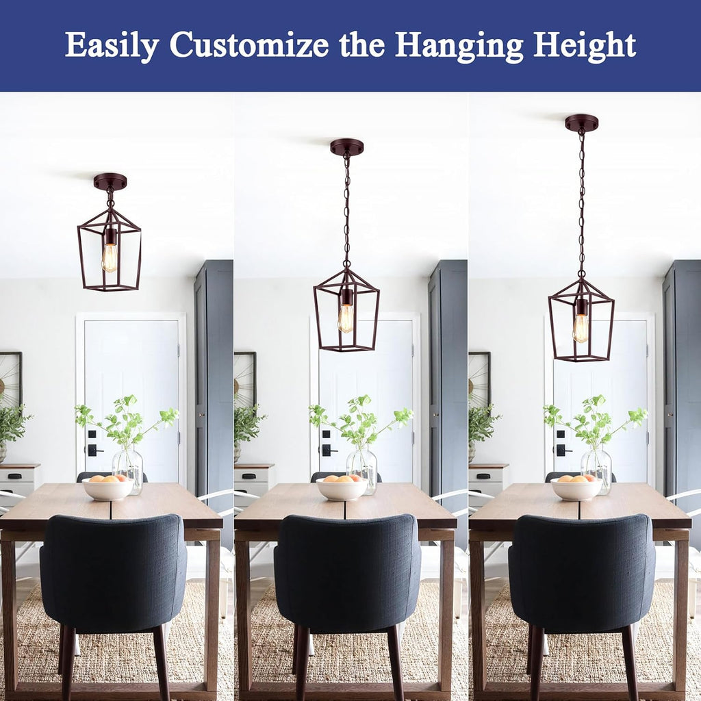 Sheetea 2-Pack Farmhouse Pendant Lights Kitchen Island, Pendant Light Fixtures Hanging Lamp for Dining Room, Modern Kitchen Pendant Lighting Over Island, Metal Cage Design, Brown