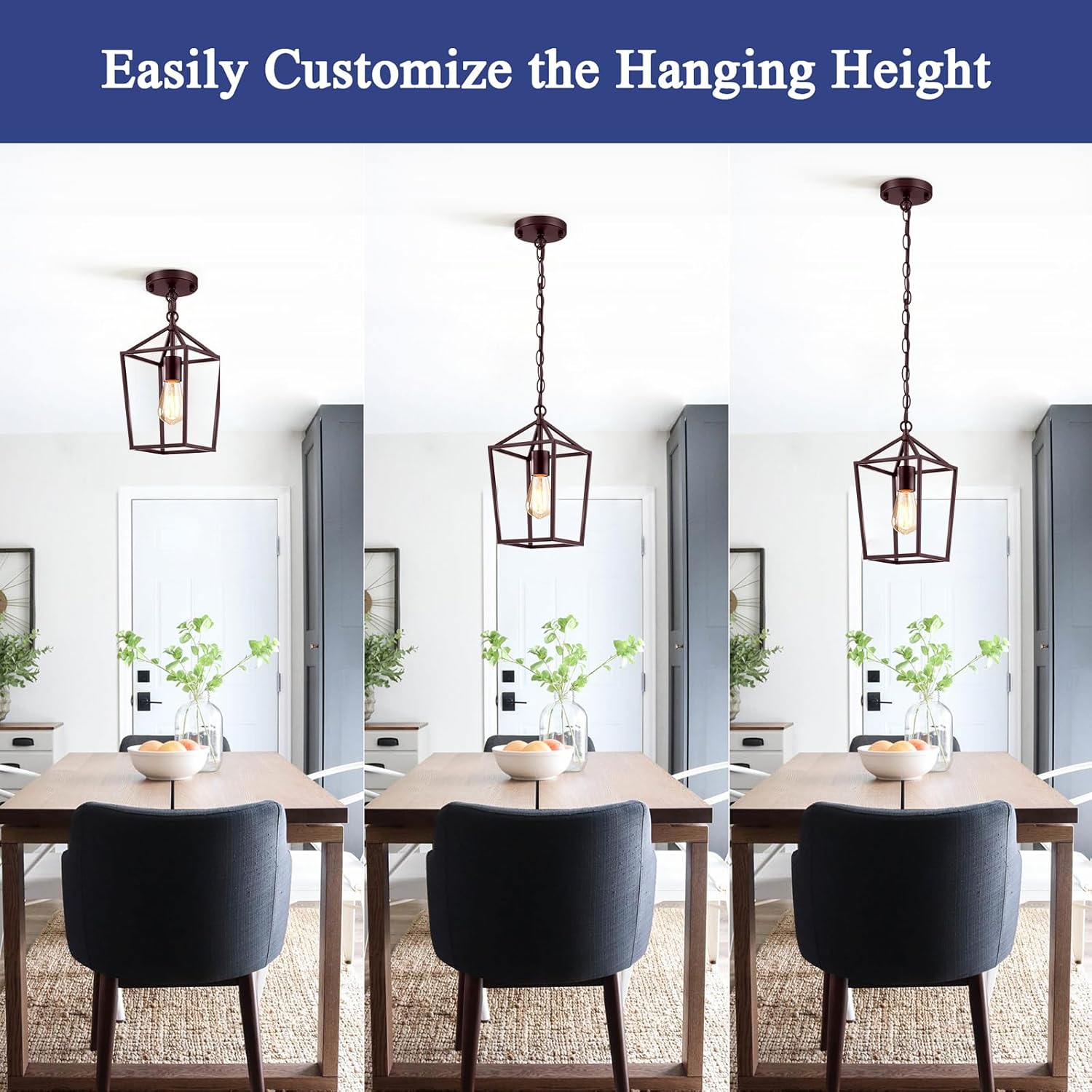 Sheetea 2-Pack Farmhouse Pendant Lights Kitchen Island, Pendant Light Fixtures Hanging Lamp for Dining Room, Modern Kitchen Pendant Lighting Over Island, Metal Cage Design, Brown