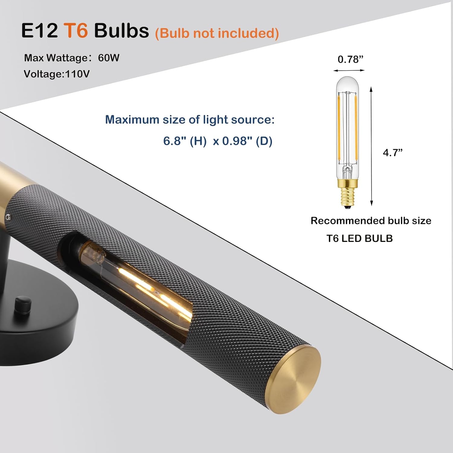 Modern Picture Light 19 inches Brushed Brass Gold Black Wall Sconce with Knurled Texture Cylinder Metal Shades Rotatable 360°Indoor Wall Lighting Fixture for Bathroom Vanity Lights Bedroom