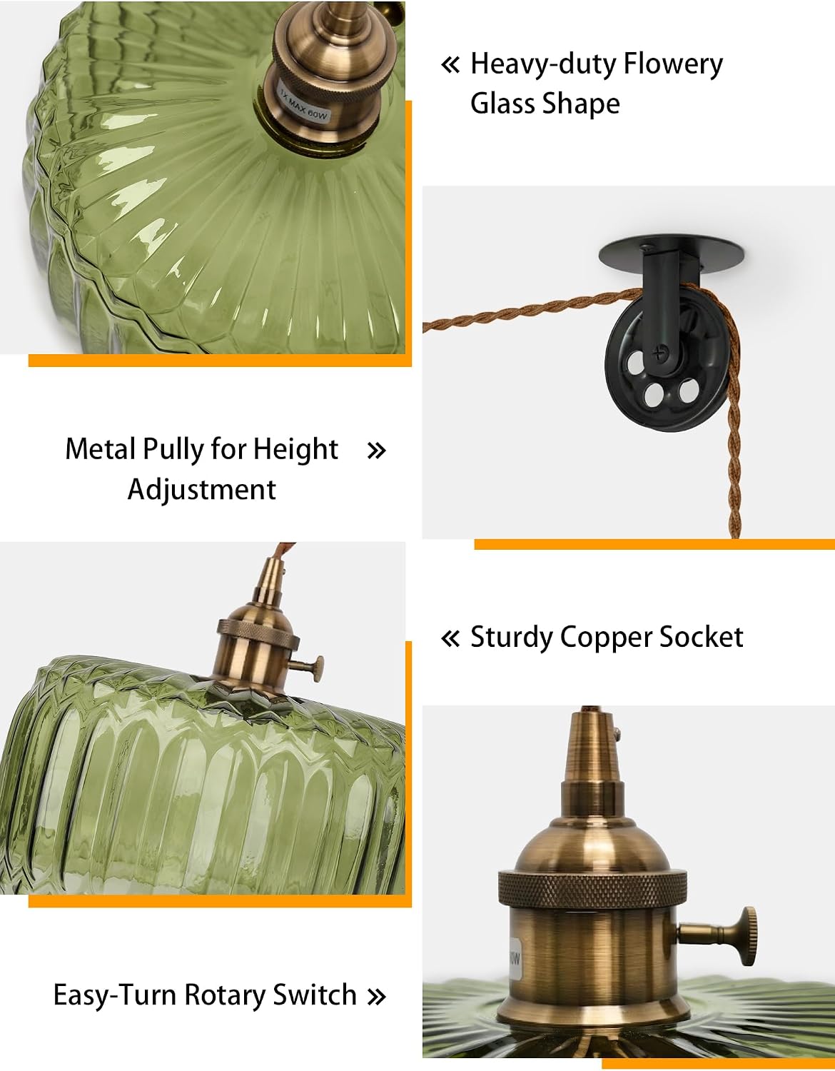 Vintage Green Glass Plug in Pendant Light with Long Cord and Switch,Retro Hanging Lamp No Hardwire Needed,Renter Friendly Swag Lighting for Kitchen Sink,Island,Reading Corner,Bedroom(NO BULB)