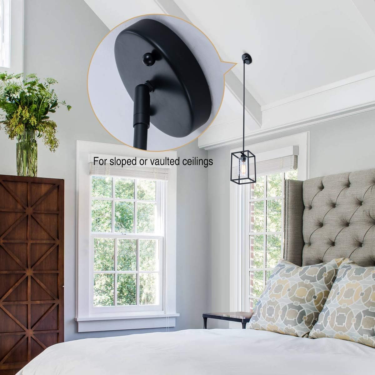 VILUXY Black Pendant Lights Kitchen Island Farmhouse Seeded Glass 1-Light Dining Room Pendant Lamp Fixtures Metal Cage Hanging Lights for Over Sink