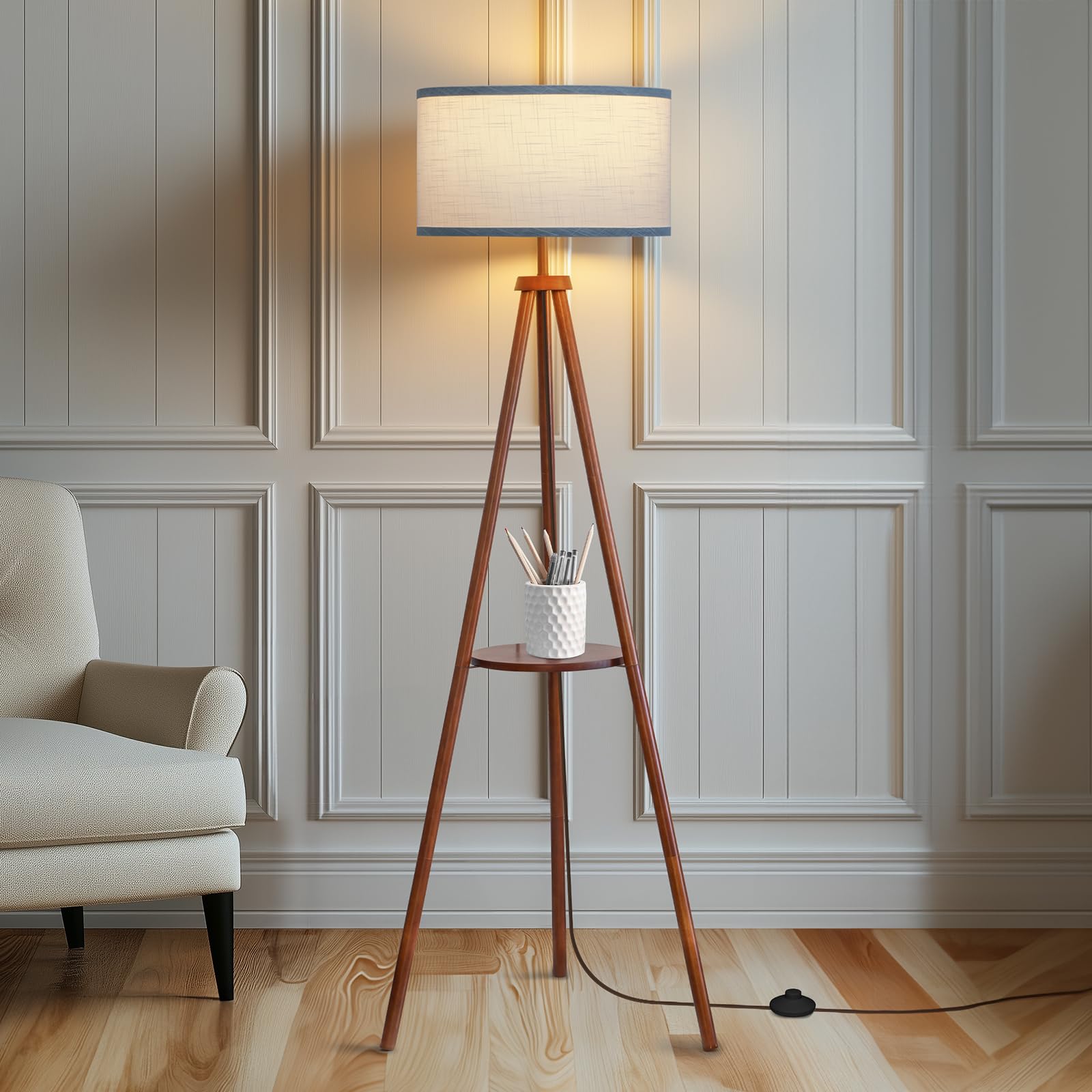 EOEYYOYB Floor Lamp with 3 Light Modes Adjustable– Wood Tripod Floor Lamp Modern LED Standing Lamps with Dimmable Brightness, Perfect for Living Room, Bedroom, and Office, Juglans Nigra