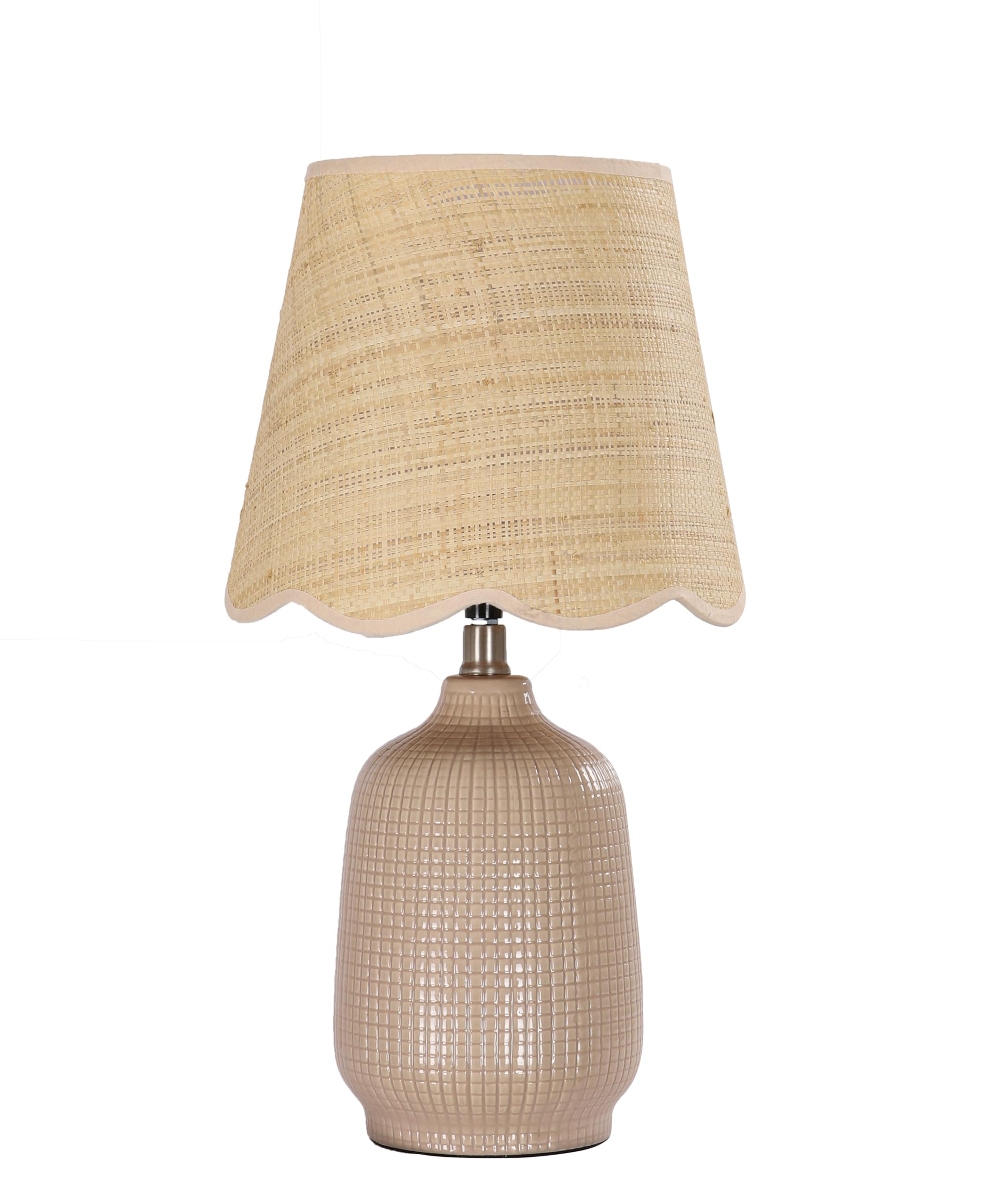 Pia Ricco 19" Modern Ceramic Table Lamp for Living Room Cream Base Desk Lamps for Bedroom Farmhouse Bedside Nightstand Lamp End Table Lamps,Beige,Rattan Shade