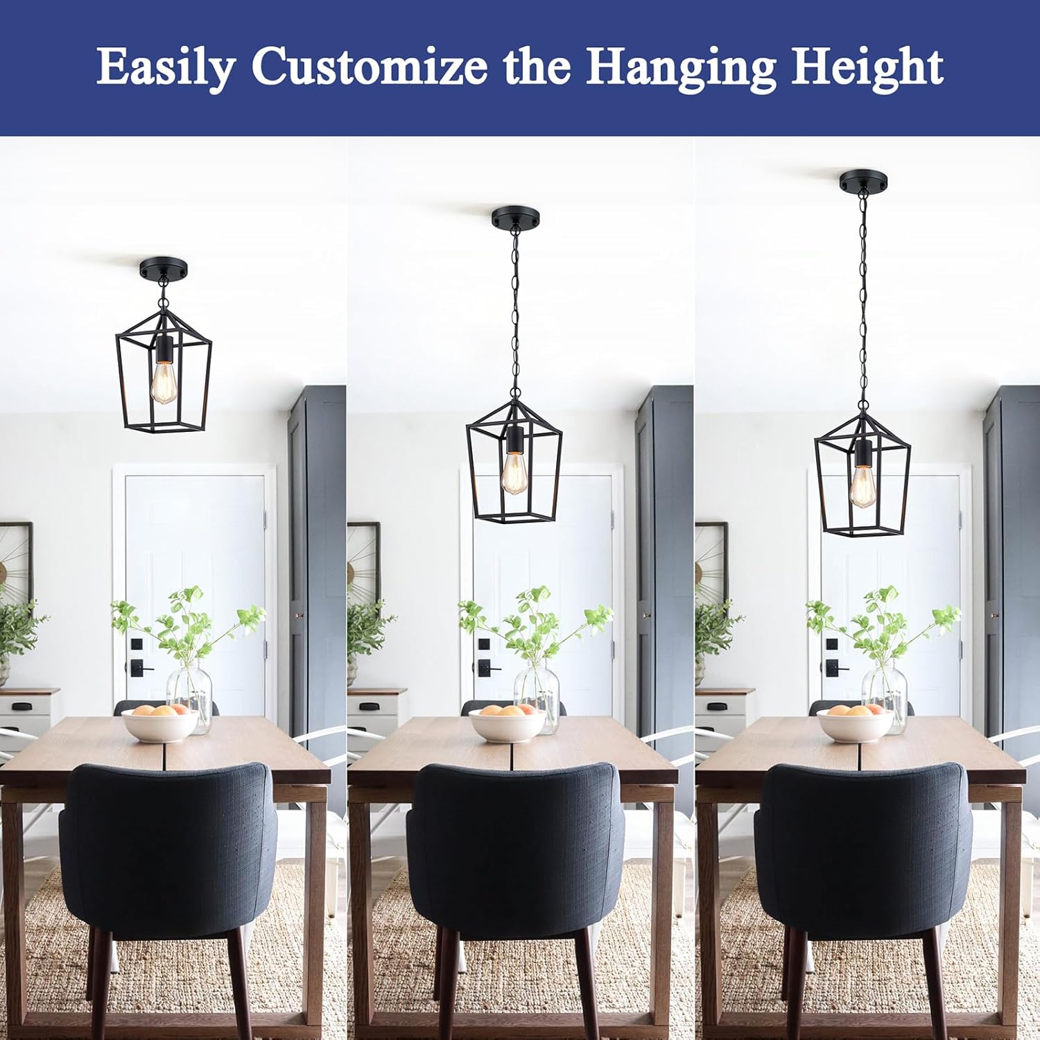 Sheetea 2-Pack Farmhouse Pendant Lights Kitchen Island, Black Pendant Light Fixtures Hanging Lamp for Dining Room, Modern Kitchen Pendant Lighting Over Island, Metal Cage Design