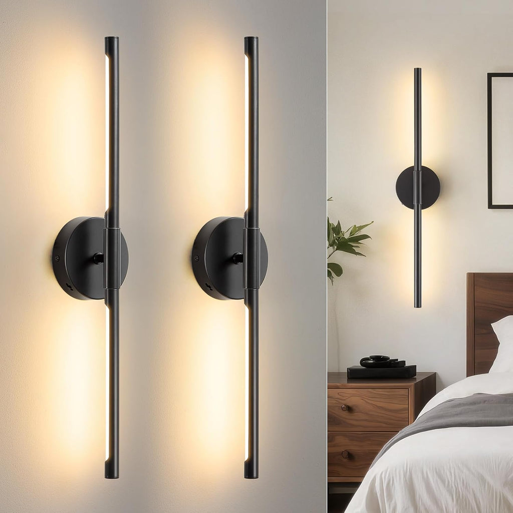 Lightania Hardwired Wall Sconces Set of Two, 24'' Modern Black LED Wall Lights, 360° Rotatable, 2700K-5000K Adjustable, 3CCT Dimmable Wall Sconce Light Fixture for Living Room Bedroom Hallway, ETL