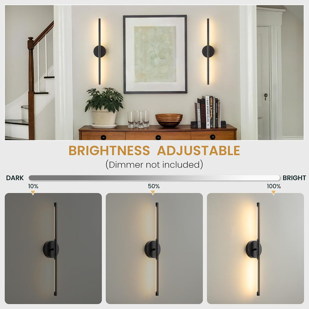 Lightania Hardwired Wall Sconces Set of Two, 24'' Modern Black LED Wall Lights, 360° Rotatable, 2700K-5000K Adjustable, 3CCT Dimmable Wall Sconce Light Fixture for Living Room Bedroom Hallway, ETL