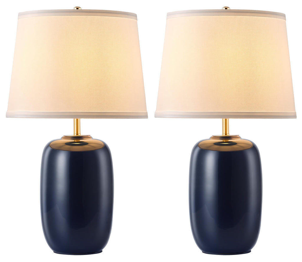 PUSU 22 Inch White Ceramic Table Lamps Set of 2, Fabric Lampshade Living Room Office Desk lamp, E26 Socket Rotary Switch Lighting for Bedroom, Nightstand, Reading, Office, Study, Corner, Home Decor
